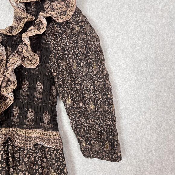 Sea New York Nadine Border Smocked Midi Dress In Chocolate Size 0 - Picture 6 of 11